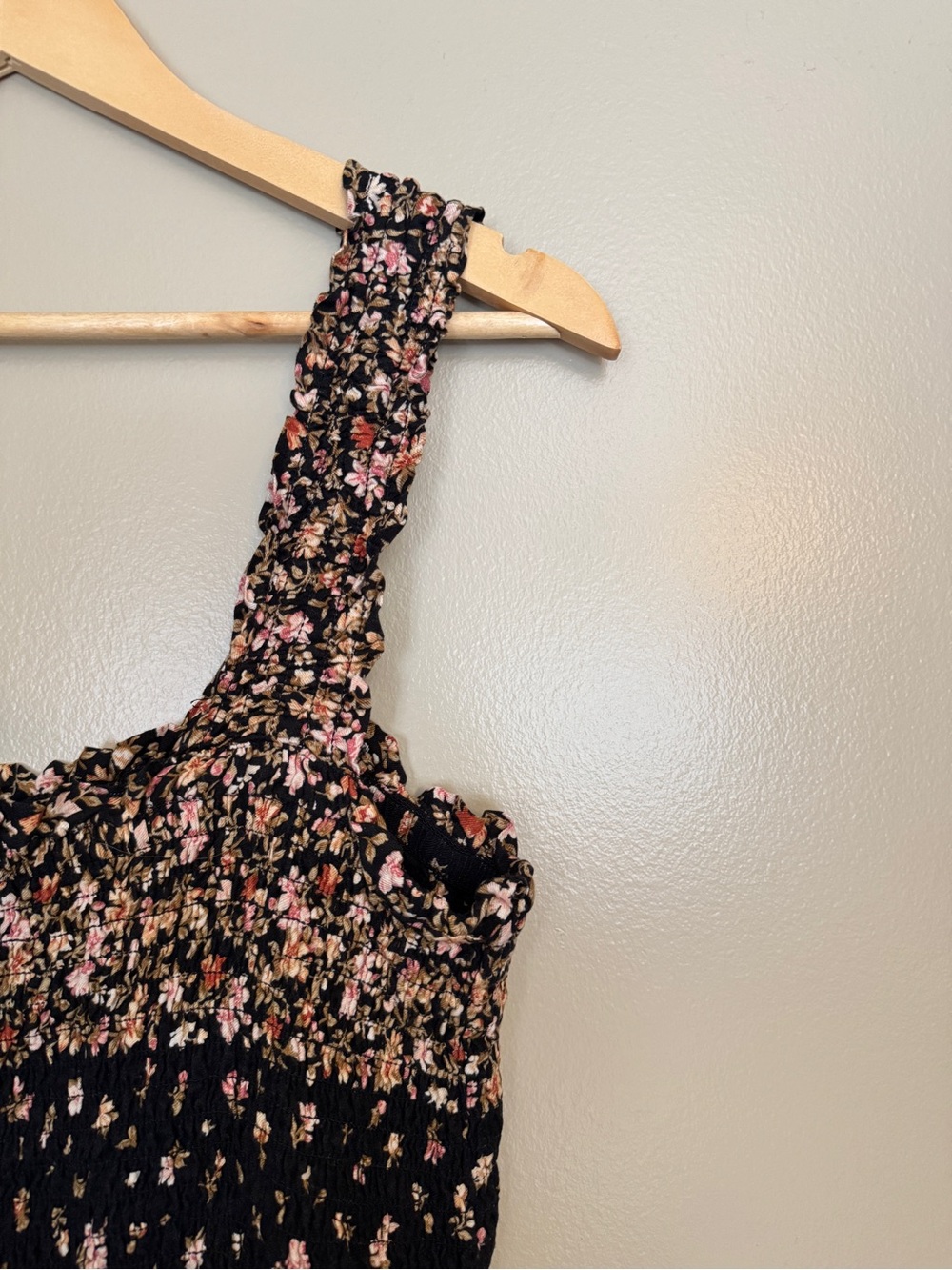 Black Floral Smocked Romper with Pink & Cream Blossoms - Picture 2 of 3